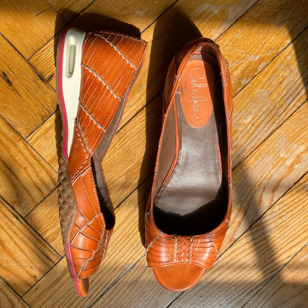 Cole Haan Orange Leather Nike Air Open Toe Wedge Sandal Shoes 8.5